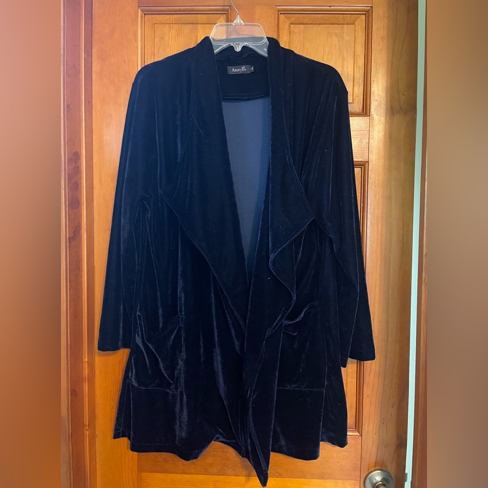 Deep Blue Velour Waterfall Cardigan